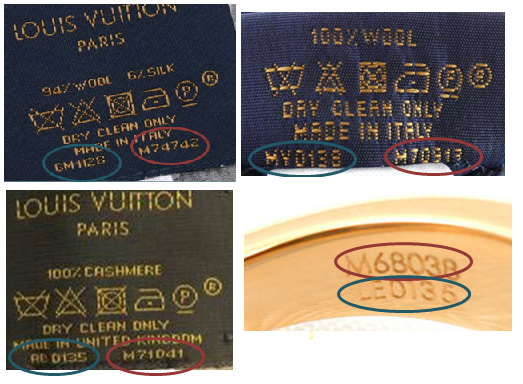 ルイヴィトンのマフラーやアクセサリーには、型番とシリアルが印字され 